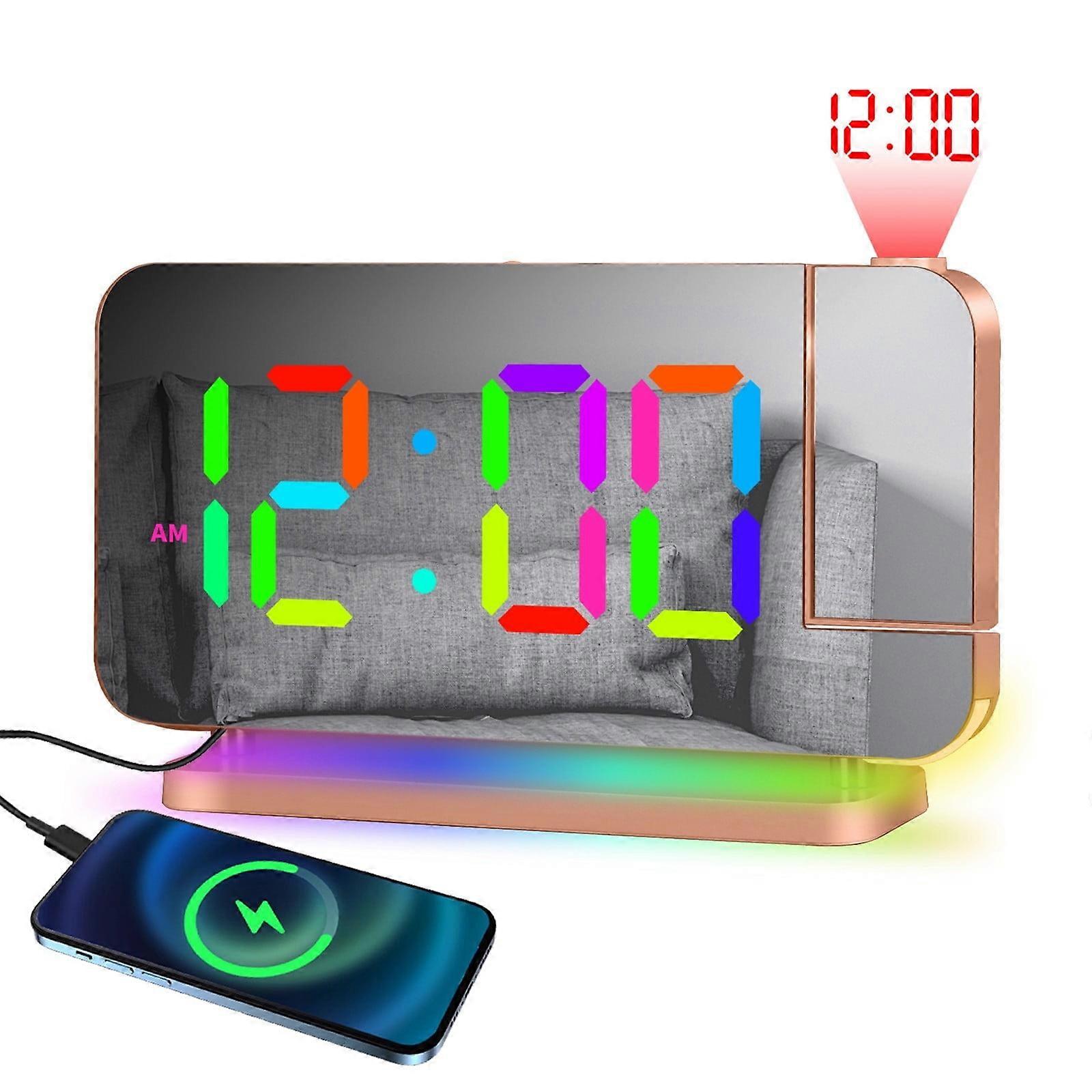 Txmfgh Multi-functional Alarm Clock with LED Projection, Temp & Humidity Display, Charging Port - Compatible with phones, perfect for bedrooms