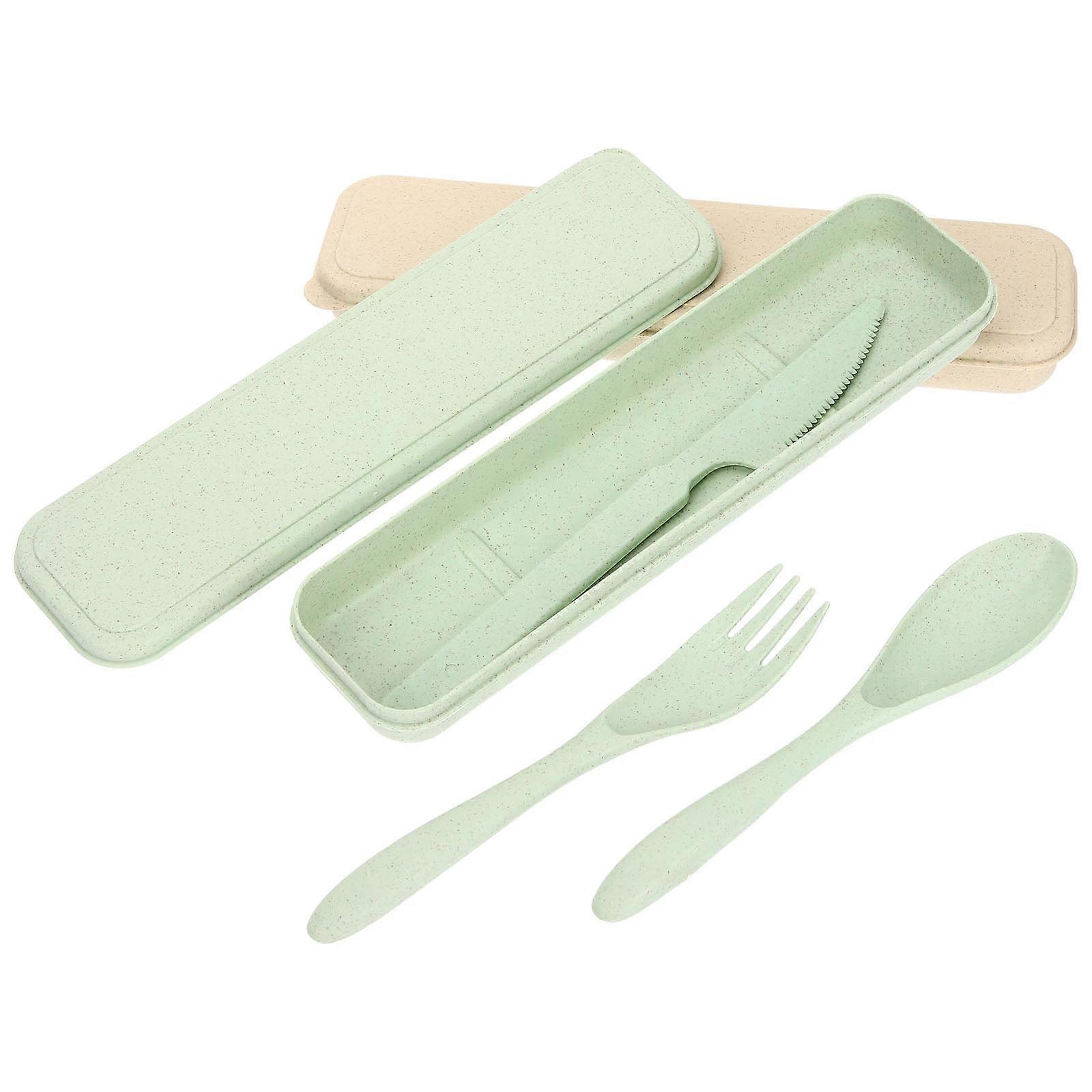 2 Sets Spoon Fork Set Portable Tableware Camping Food Utensil with Case