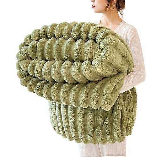 Plush Throw Blanket Olive Green 39x59 UltraSoft Rabbit Fur Flannel Fleece for Sofa and Bed