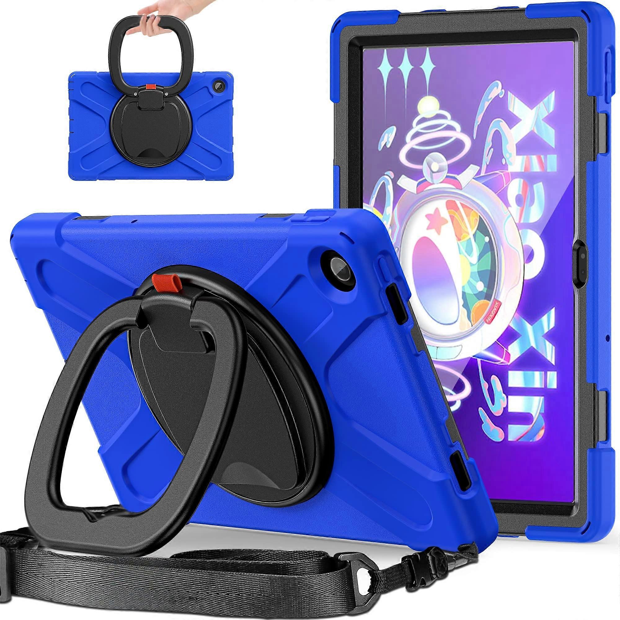 Shockproof Case with 360 Rotating Stand and Shoulder Strap Blue Black for Lenovo Tab M10 Plus 2022 10.6 Inch