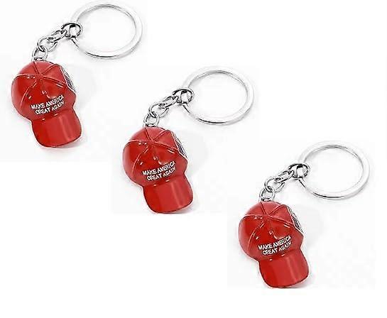 Set of 3 Red Hat Keychains with USA Flag, Patriotic Zinc Alloy Keychain for Men and Women