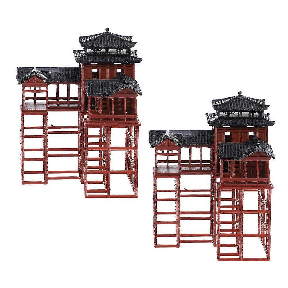 Aquarium Temple Ancient Building Model for Aquarium Decorations 2Pcs Brown PP