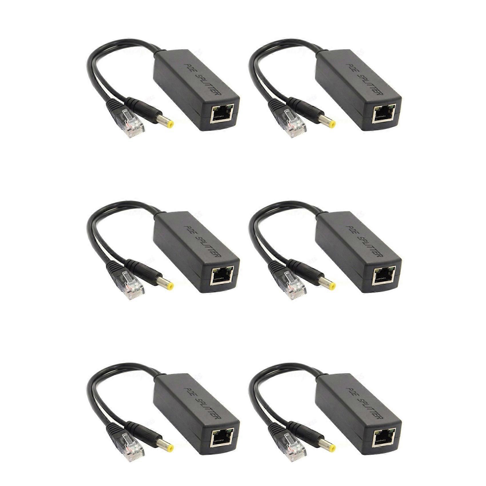 6X Gigabit Mini PoE Splitter 10/100Mbps POE Splitter DC Output 12V Power over Ethernet IEEE 802.3af for IP Came Black