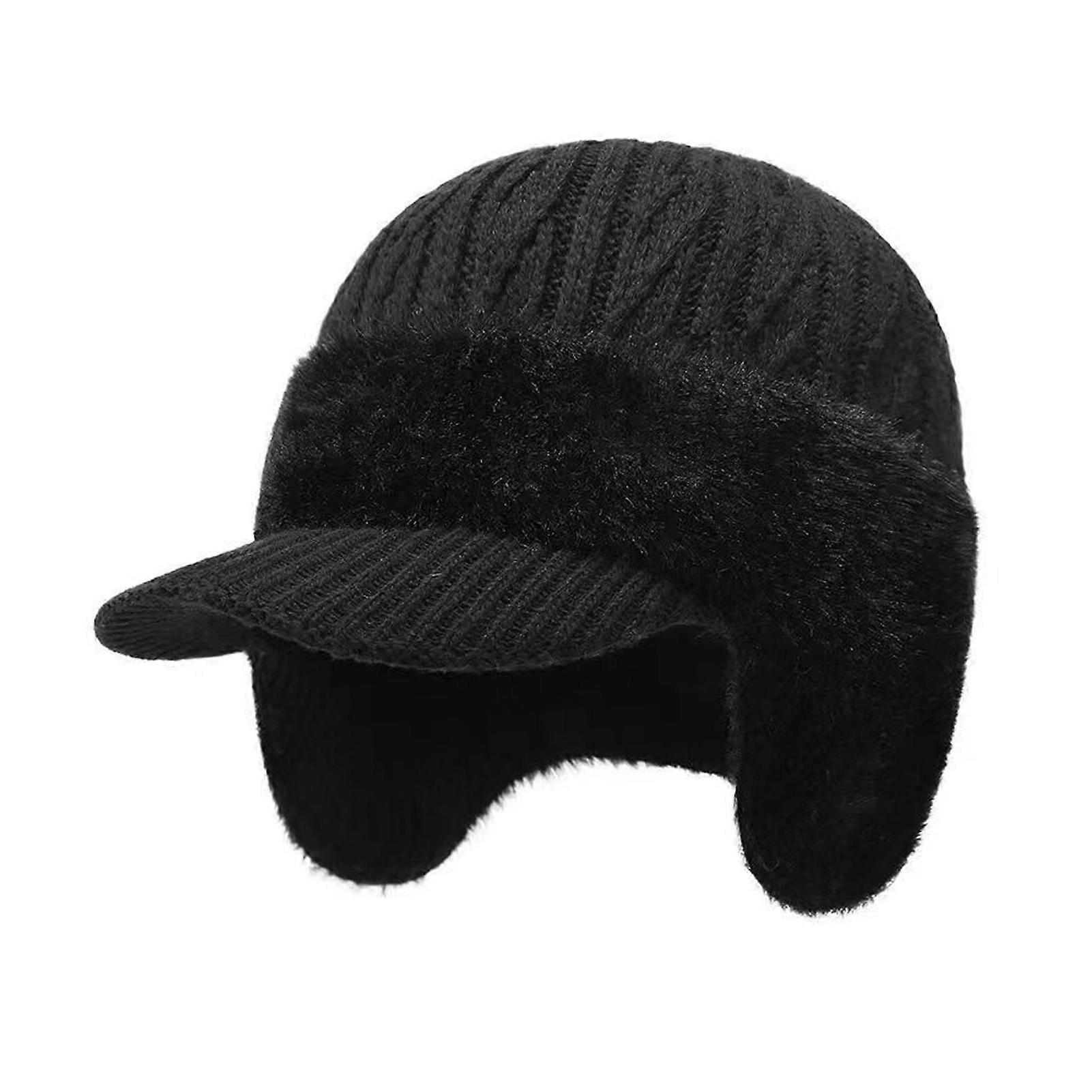 Winter Knitted Hat - Moisture-Wicking Solid Beanie with Ear Flaps for Men