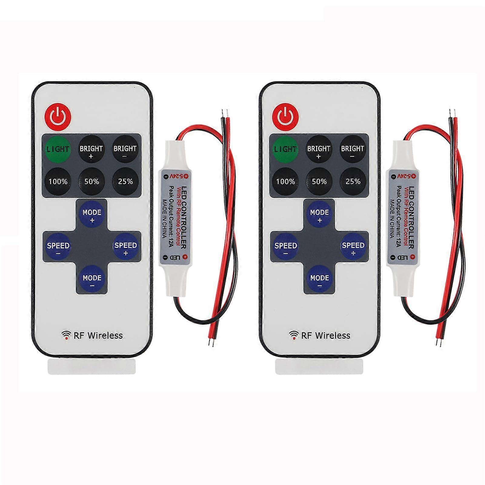 2PCS Wireless RF LED Strip Light Remote Control, 12V Dimmer for 5050 3528 Single Color Lights