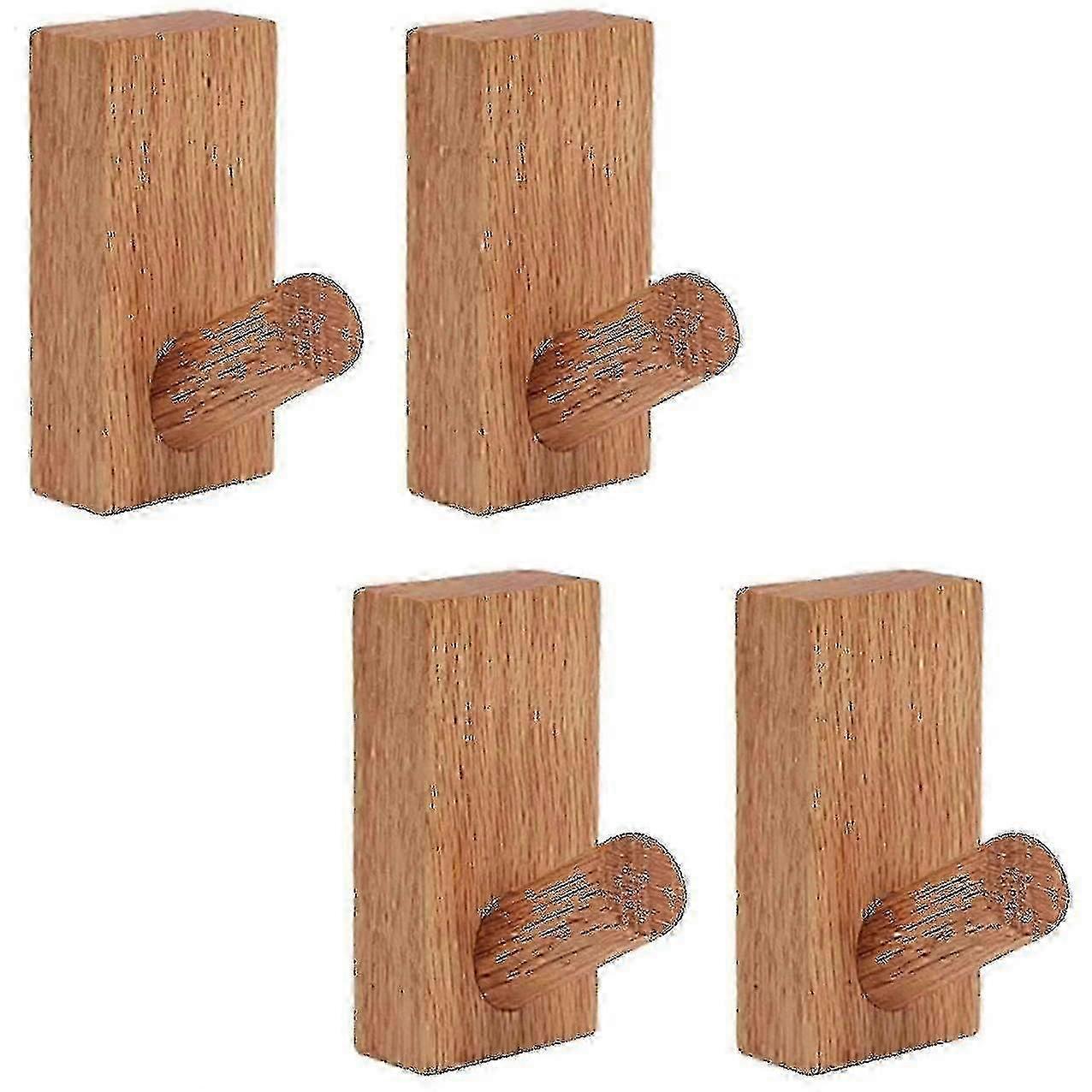 4-pack Adhesive Wall Hooks, Wooden Coat Hooks, Decorative Wall Hooks