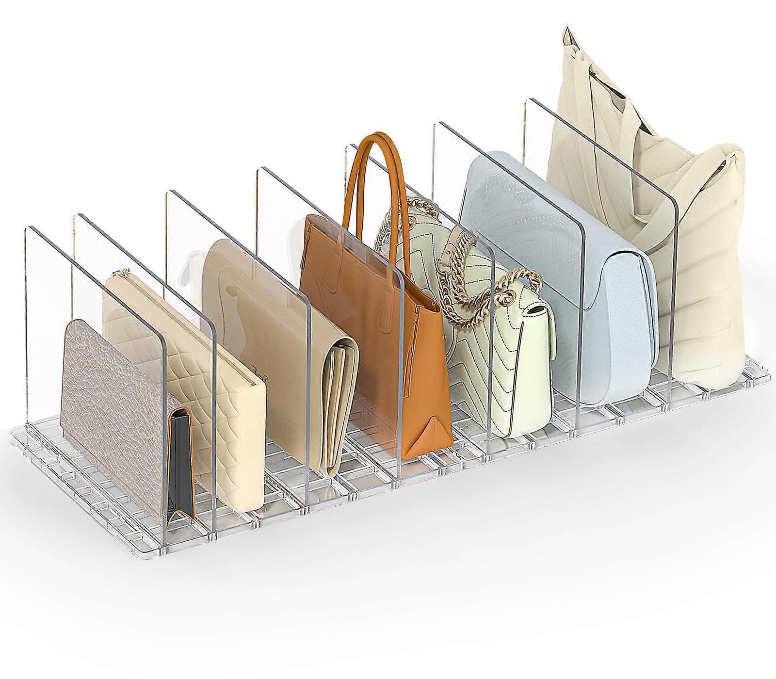 Purse Organizer for Closet with Adjustable Dividers, Clear Handbag Shelf Storage for Shape Protection