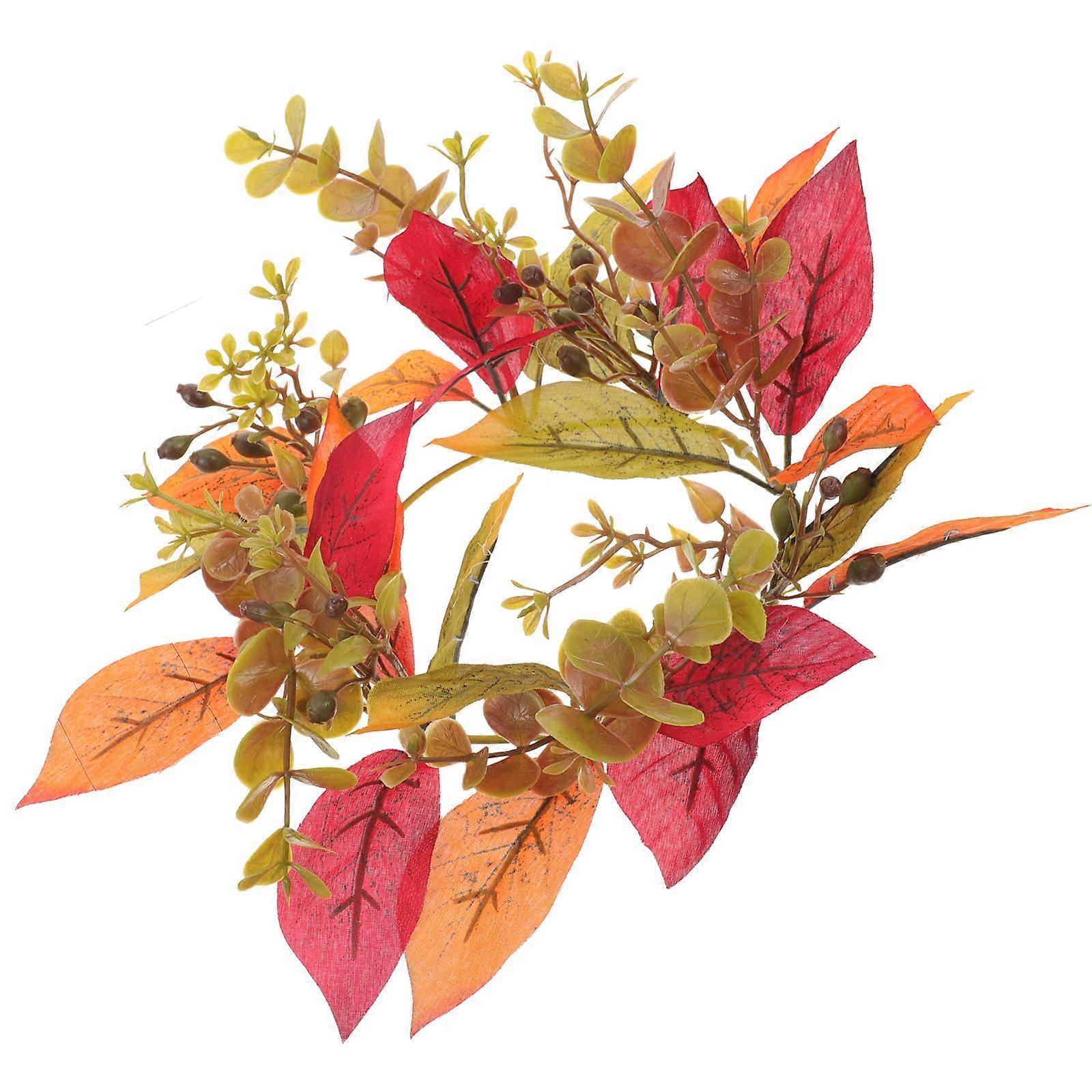 Fall Candle Ring Wreath Maple Leaves Ring for Decoration Table Centerpiece
