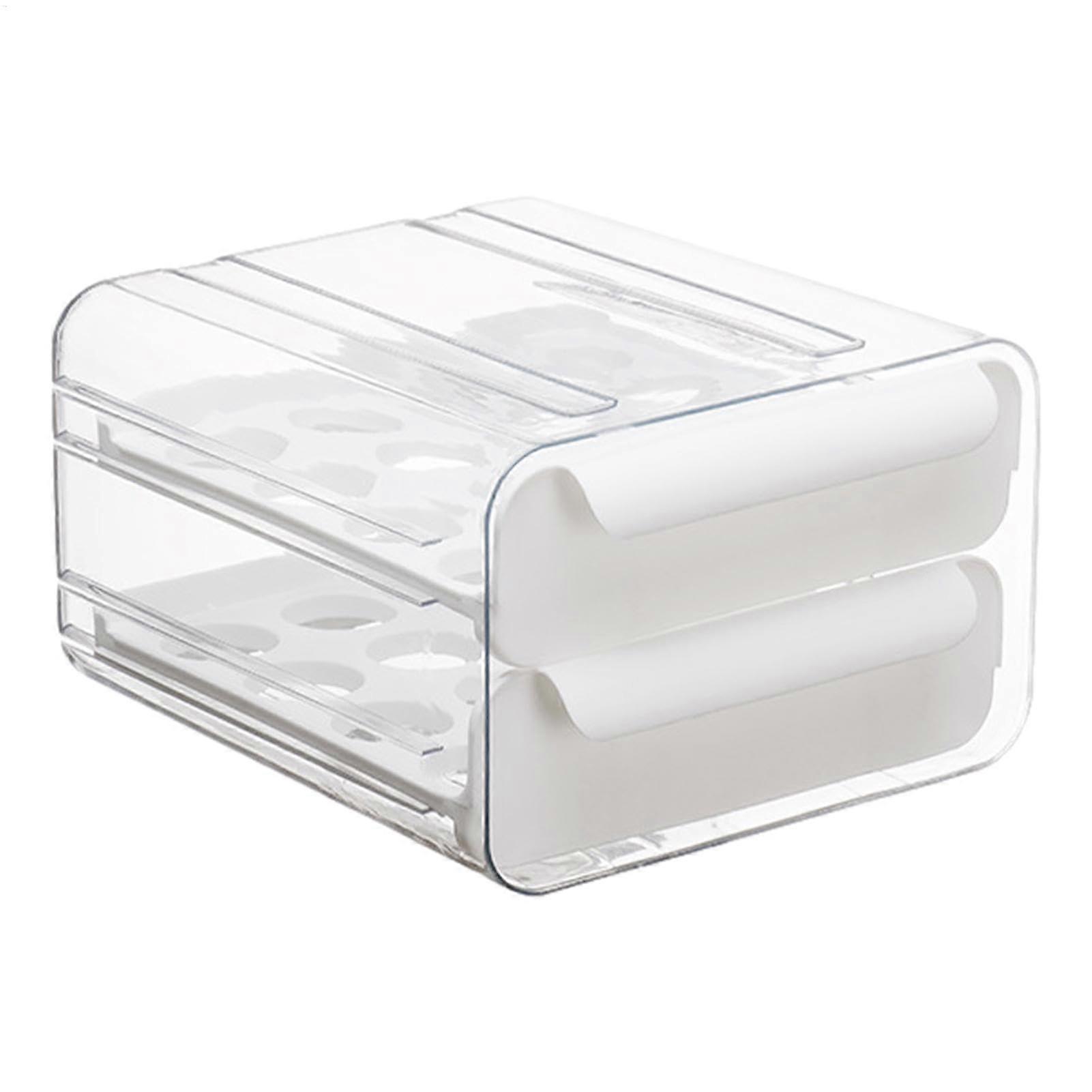 Egg Storage Container with Large Capacity Stackable Clear Tray for Refrigerator or Travel Use White
