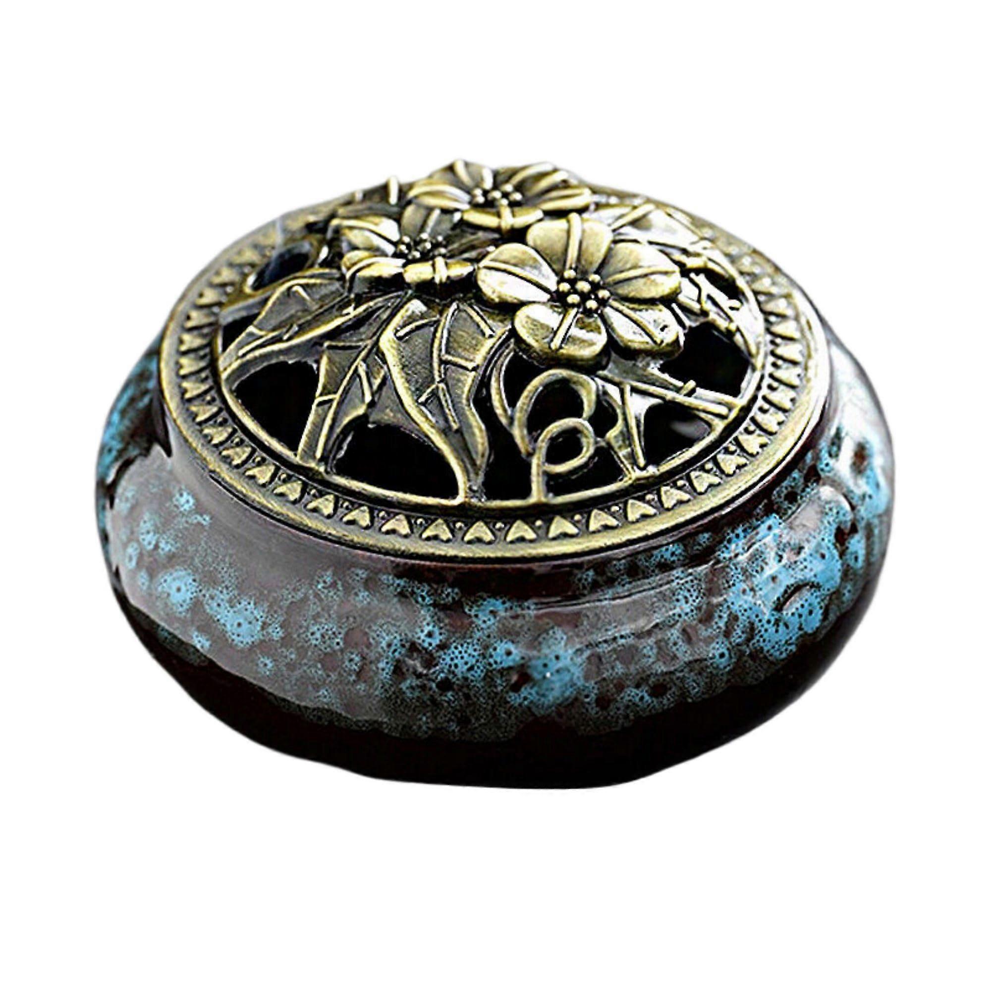 Small Ceramic Incense Burner with Round Plate Holder for MultiIncense Home Aromatherapy