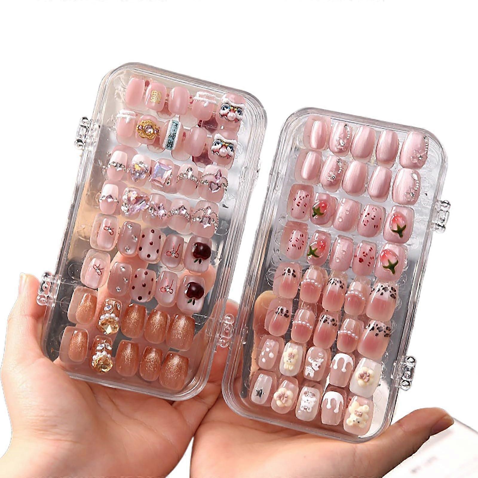 Nail Storage Box Large Capacity Foldable False Nail Display Case with MultiCompartment Organizer