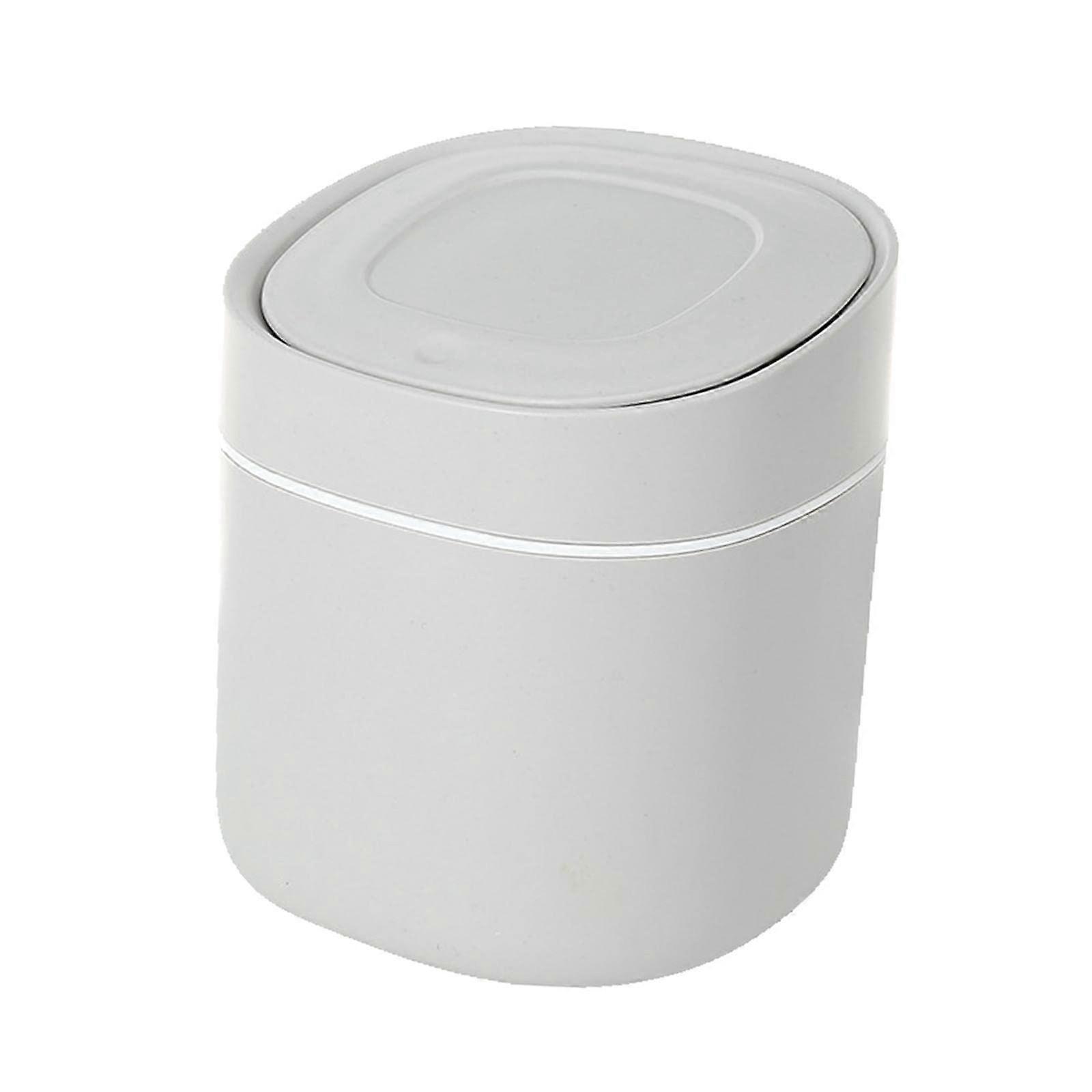 Desktop Trash Can with Press Lid, Compact Mini Garbage Bin for Office, Bedroom, Bathroom, Gray