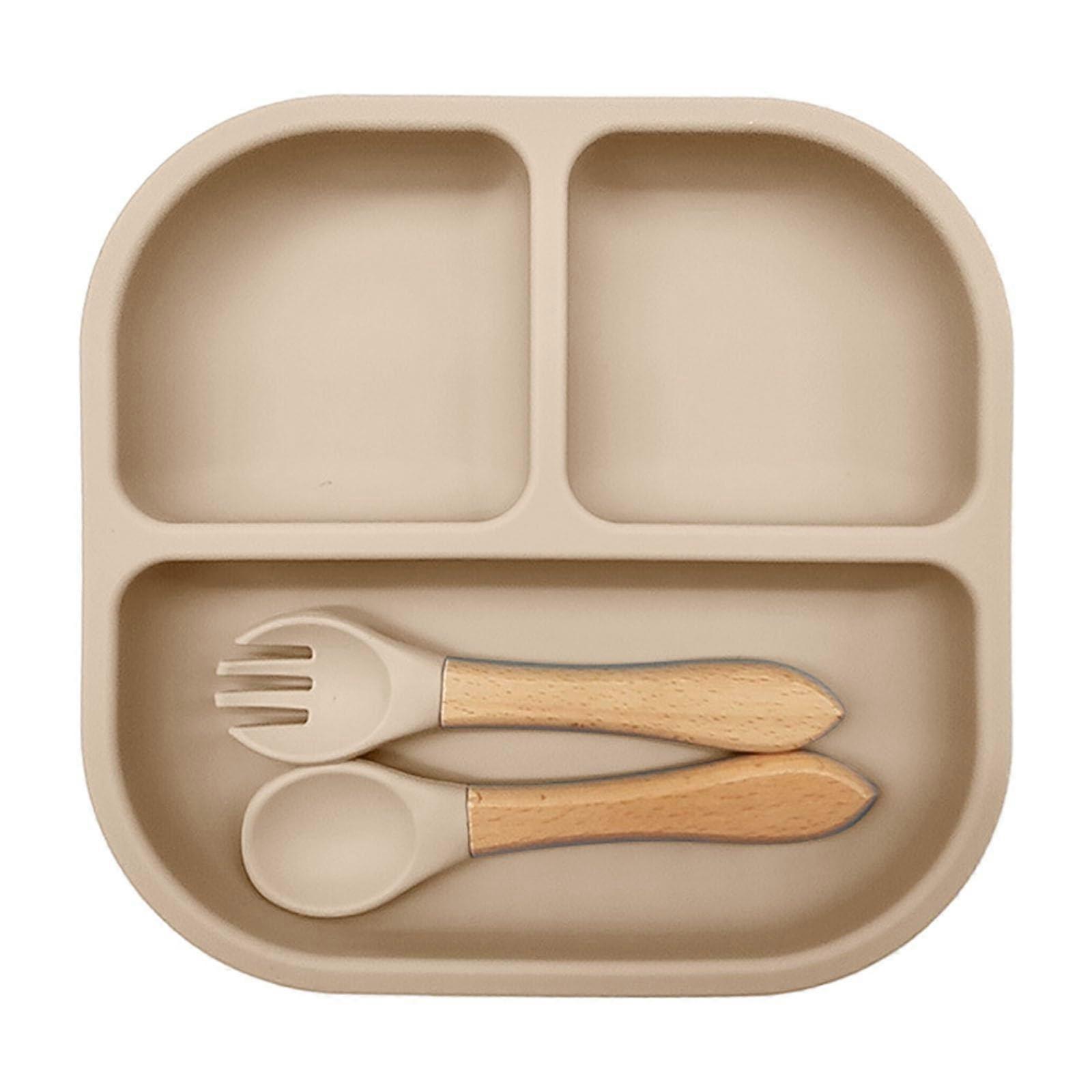 Silicone Tableware Set with Utensil Holder, Divided Serving Tray for Dining, 18.7x18x3cm