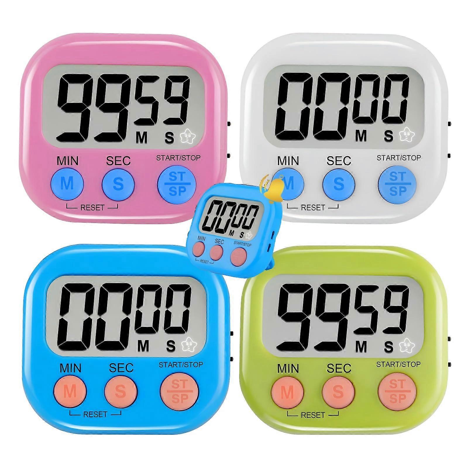 4Pack Digital Kitchen Timer with Large Display and Magnetic Mount for Cooking, Kids, and Classroom