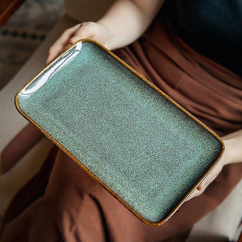 11 Inch Ceramic Rectangular Serving Platter Microwave Dishwasher Safe Stylish Reactive Glaze Tray