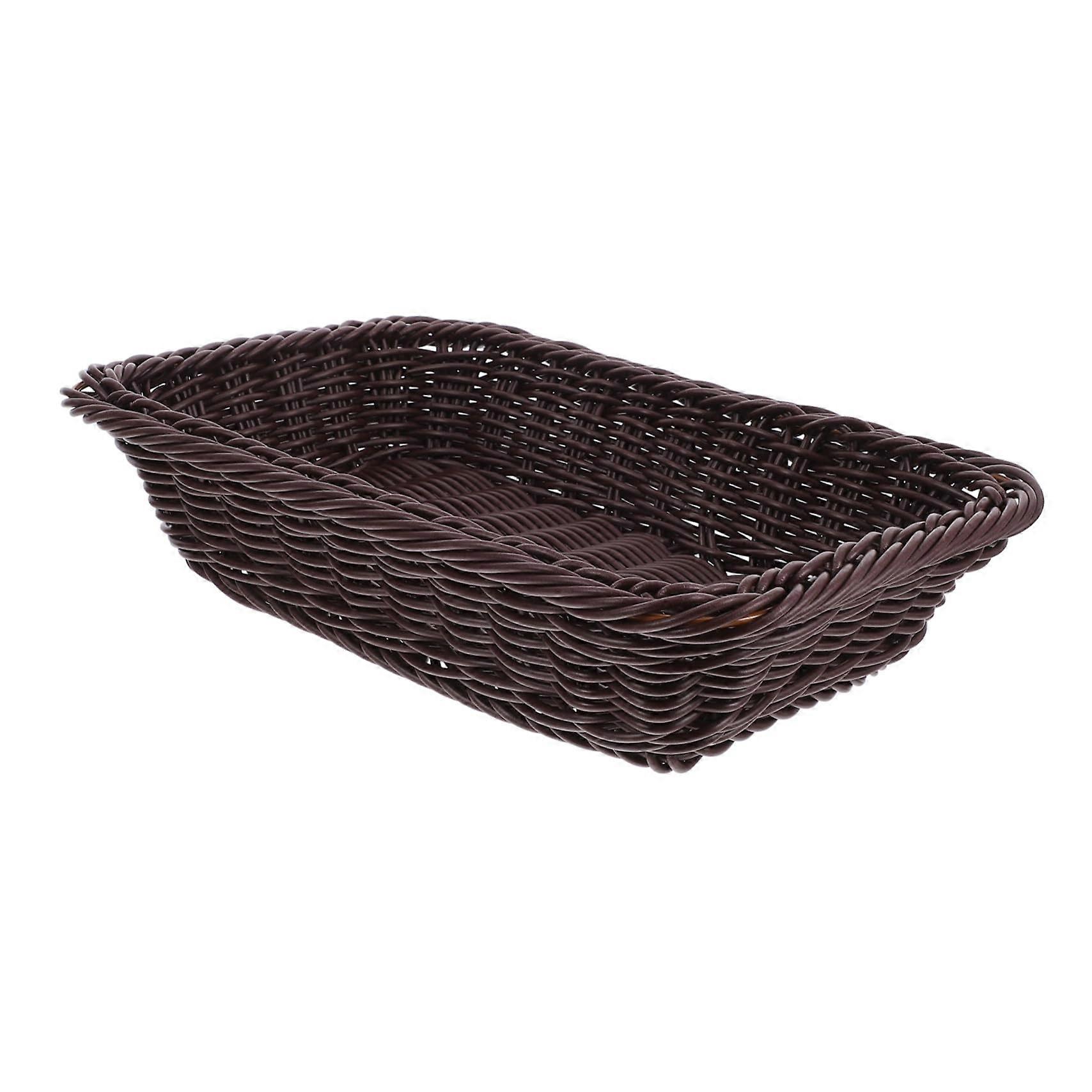 Small Oval Woven Bread Basket Dark Brown for Kitchen and Dining Table Elegant MultiPurpose Storage