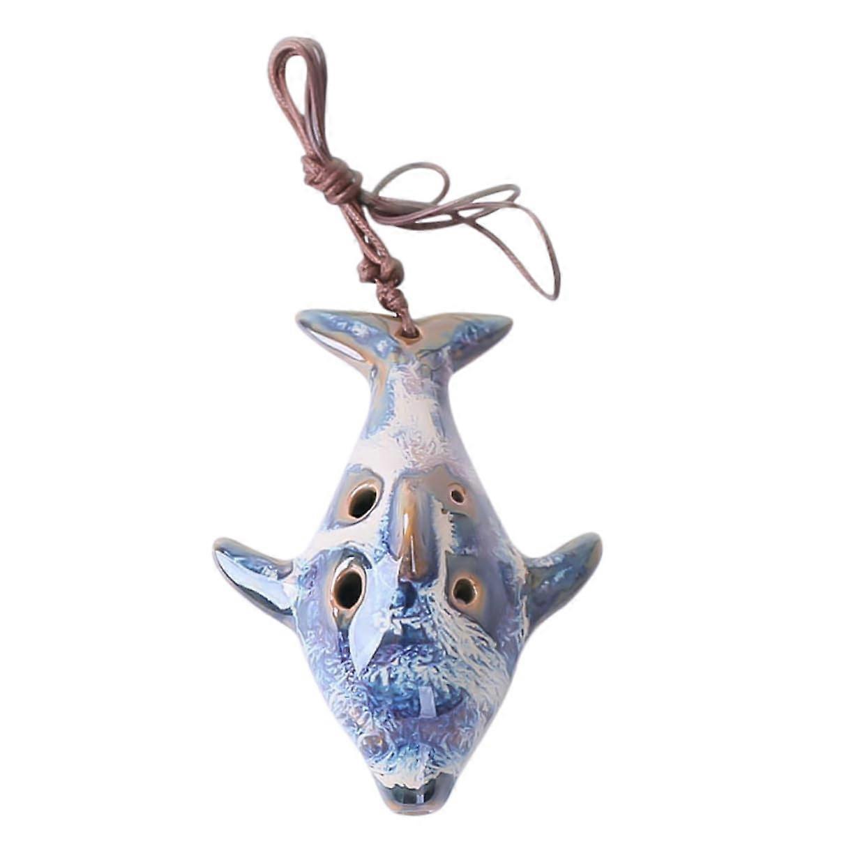 Ceramic Six Hole Ocarina Flute for Beginners with Gentle Clear Tone and Long String Attachment