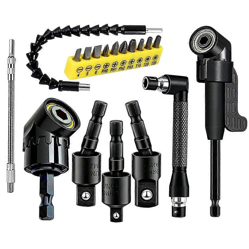 18pcs Drill Attachment Set with 105 Degree Right Angle, Flexible Extensions, and Hex Shank Adapters