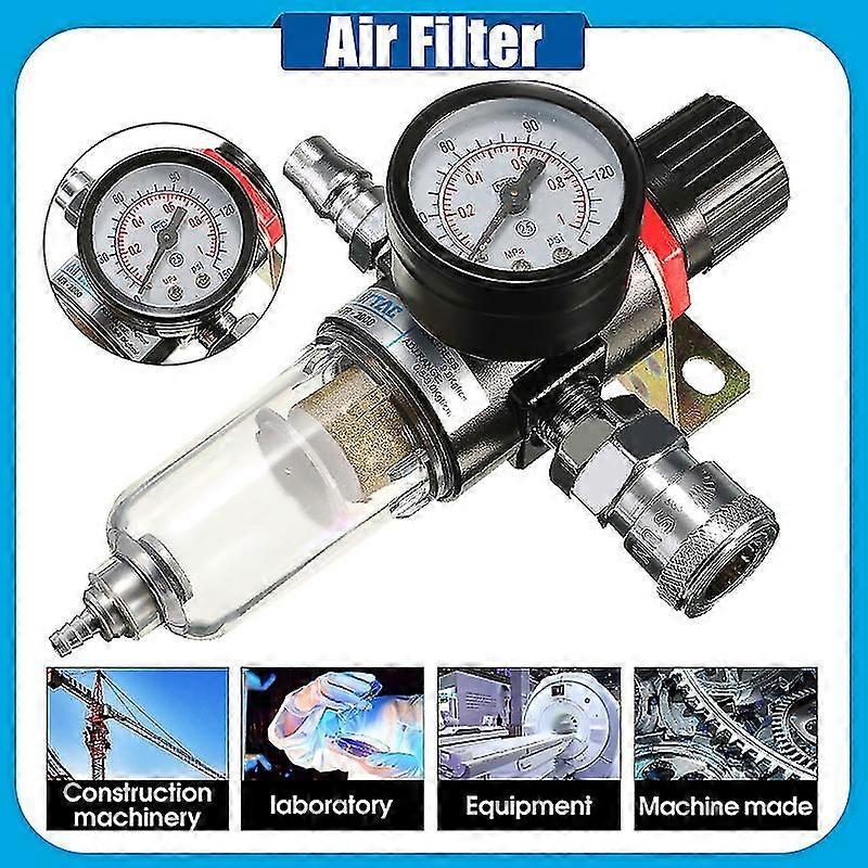 1/4'' Bsp Air Compressor Filter Water Separator Trap Tools Kit W/ Regulator