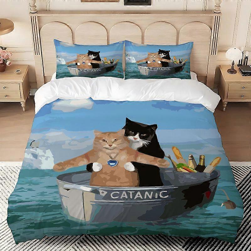 Cat Version Titanic Print Bedding Set  100% Polyester Soft Skin-Friendly