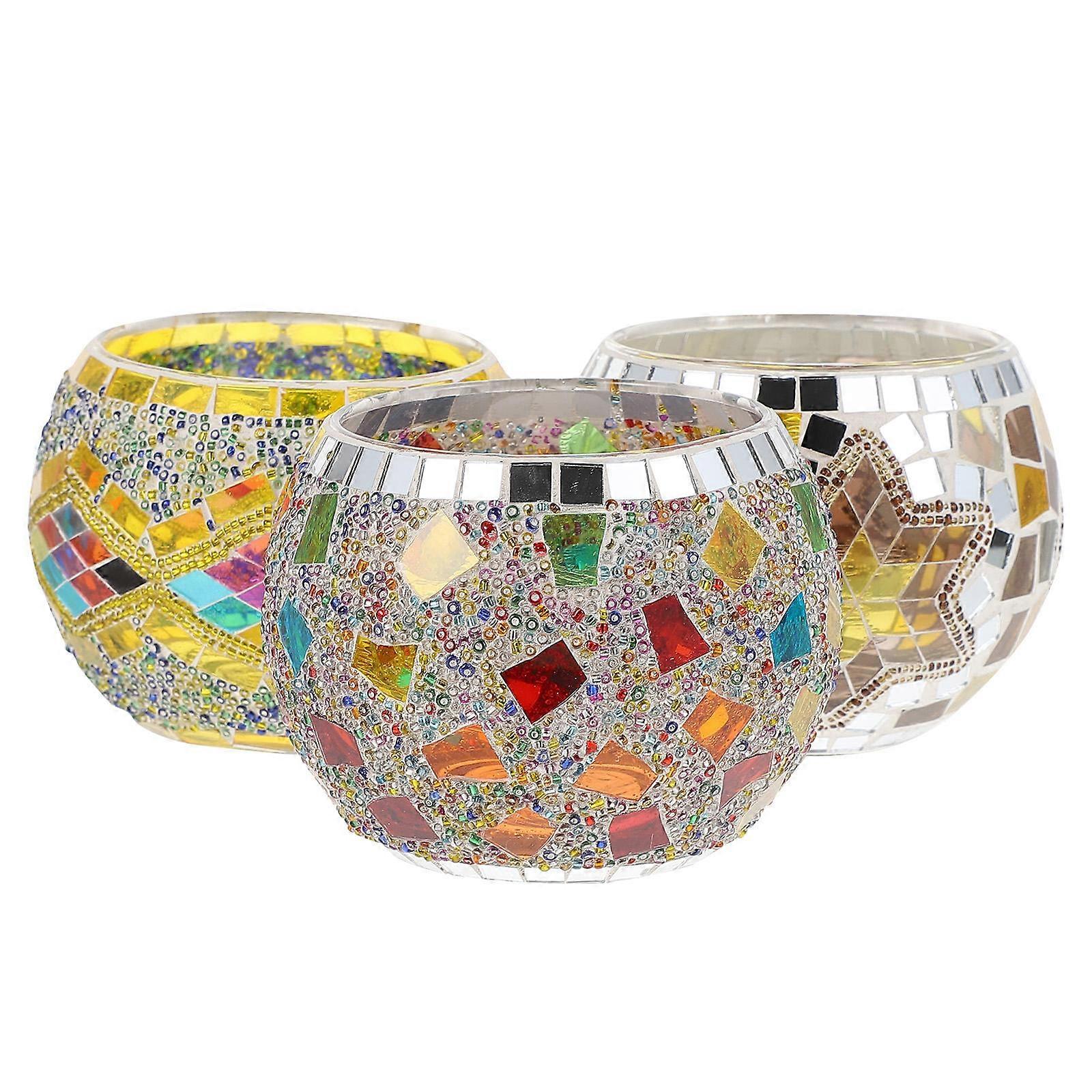 Dining Table Centrepiece Glass Candleholders Elegant Appearance Mosaic Shape Home Decors 3Pack