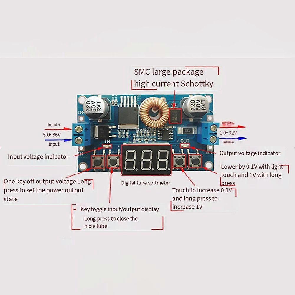 5A 75W Cnc Dc-Dc Adjustable Step-Down Module Cnc Power Supply with Voltmeter