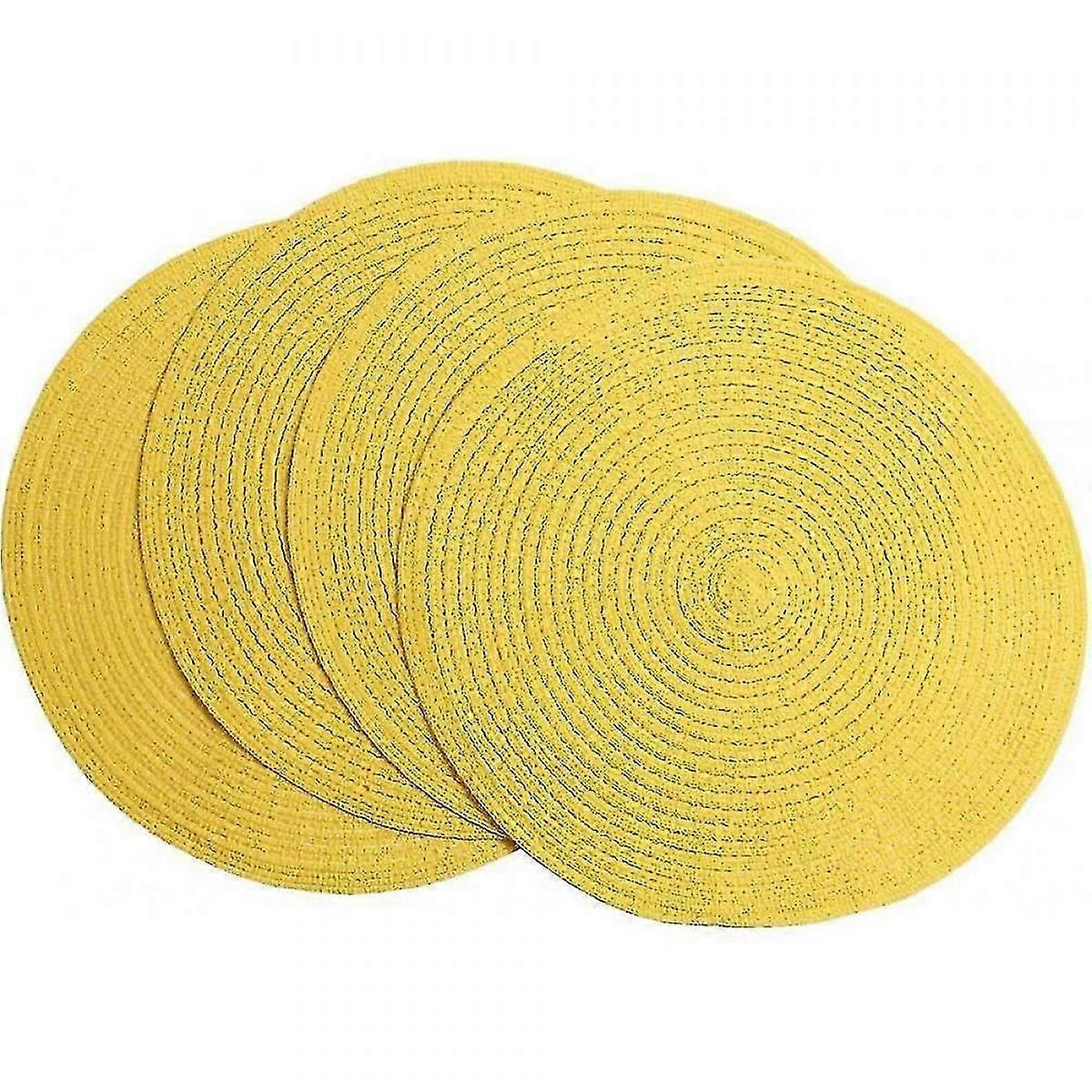 4-Pack Round Woven Washable Kitchen Table Mats, Yellow
