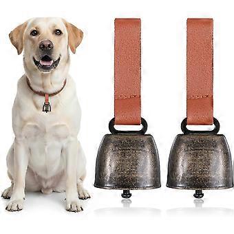 2 Stück Glöckchen für Hundehalsbänder, Messing-Hundeglöckchen mit Lederknopfriemen, Lederhalsband-Glöckchen für Hunde, Haustierortung für große Hunde, Anti-Verlust-Training, Haustier-Anti
