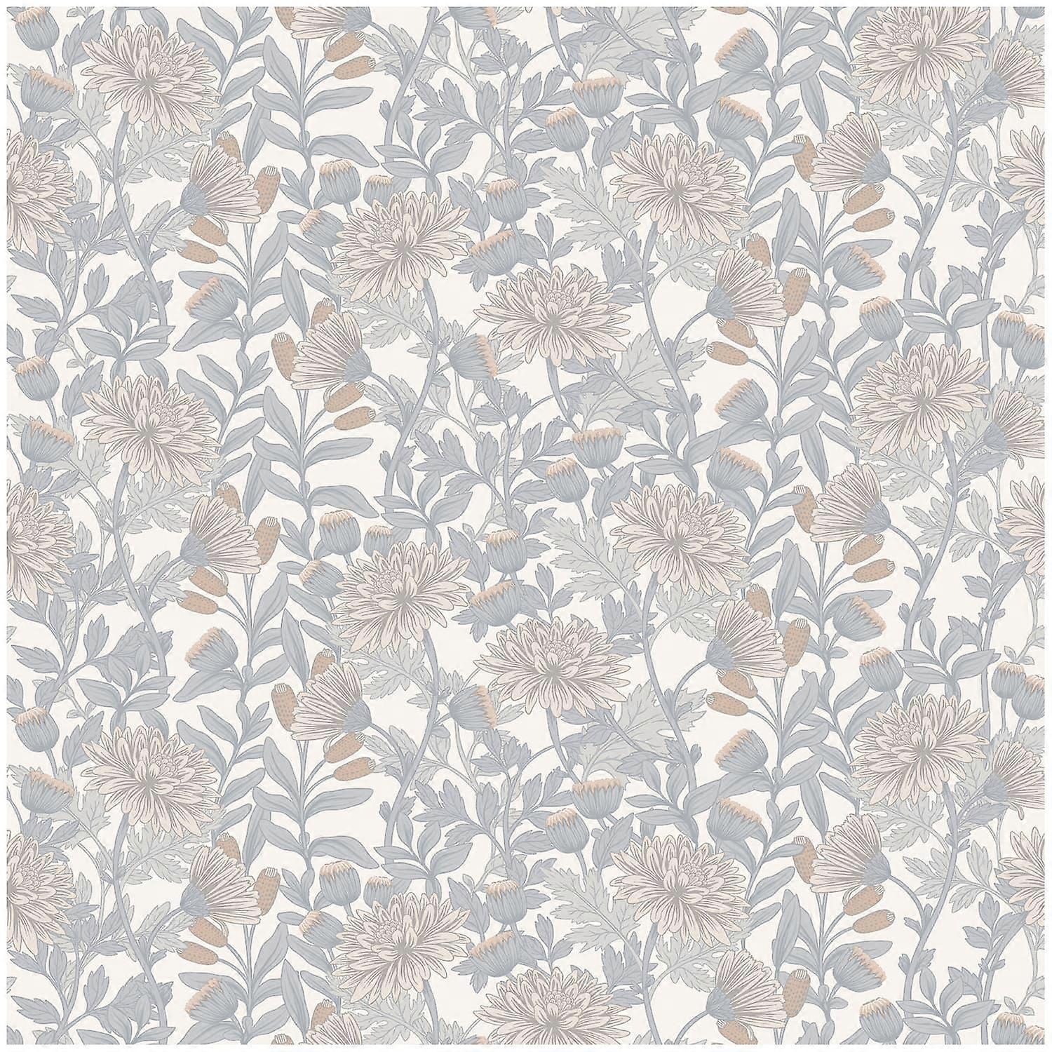 Marth Floral Cream Blue Wallpaper