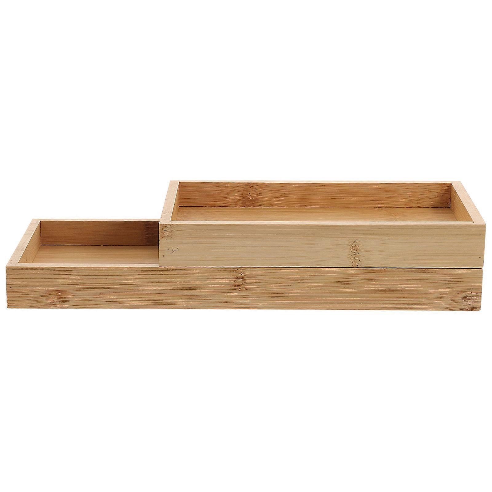 2pcs Multi-functional Household Bamboo Storage Plate Rectangle Tea Set Tray Fruit Serving Tray