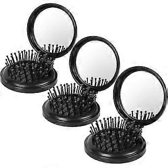 3pcs Folding Travel Hair Brush With Mirror, Mini Comb/wet Brushes, Compact Gift