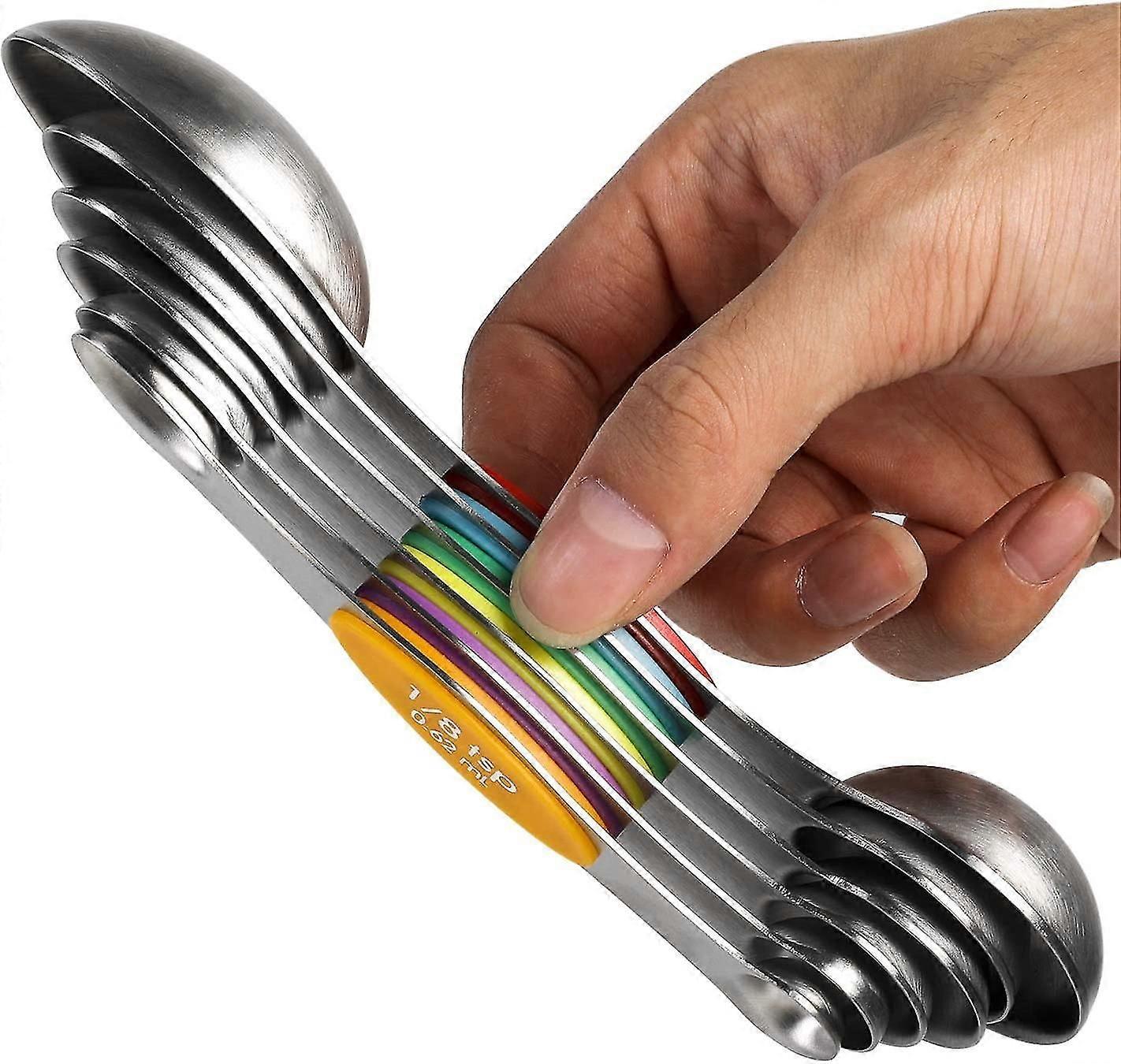 Magnetic Measuring Spoons Set Stainless Steel Stackable Double Ended Teaspoons Gift