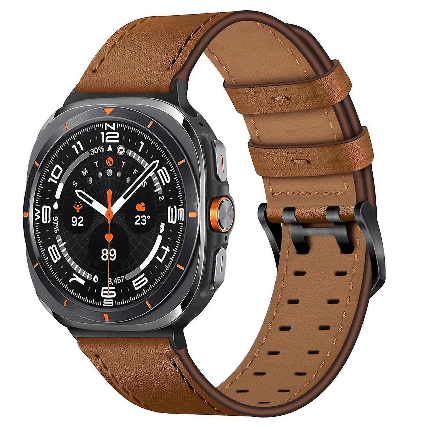 Genuine leather strap with double clasp for Samsung Galaxy Watch 8 / 8 Classic, adjustable, brown