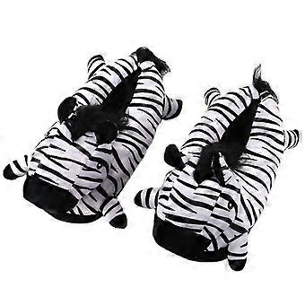 Zebra Plush Slippers for Adults, Funny 3D Animal House Slipper Shoes, Cozy Winter Indoor Footwear with Fluffy Padding, Warm Full-Cover Cartoon Novelty
