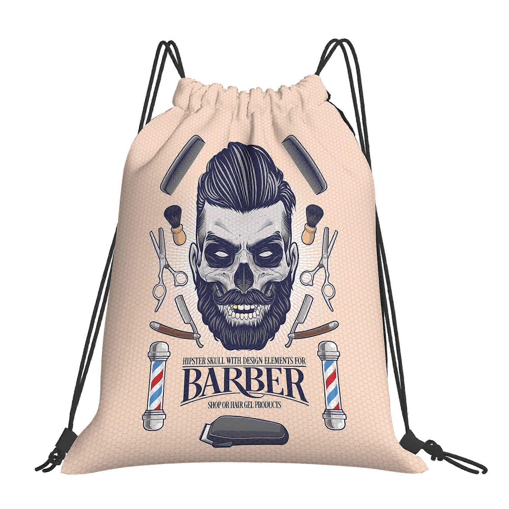 2D Flat Drawstring Bag, Barber Shop Pull-string Backpack, 2D Flat-Cqazw