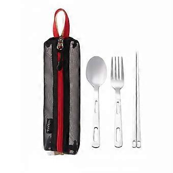 Stainless Steel Spoon Fork Chopsticks Set Comes with Storage Pouch Single Person