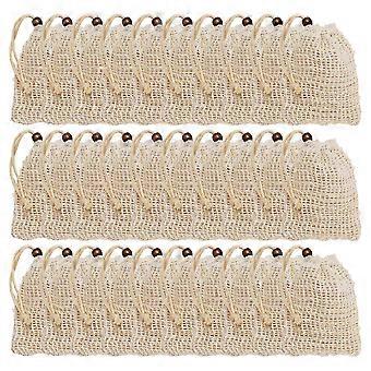 Soap Bags compatible with Shower 30 Pack Natural Ramie Soap Saver Pouch Homemade Soap Mesh Bag with Drawstring