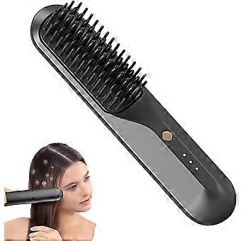 Escova de alisamento de cabelo sem fio, pente quente sem fio - USB escova de alisamento de cabelo recarregável - 3D pronged Flat Iron Comb com 3 tempos, portátil fo