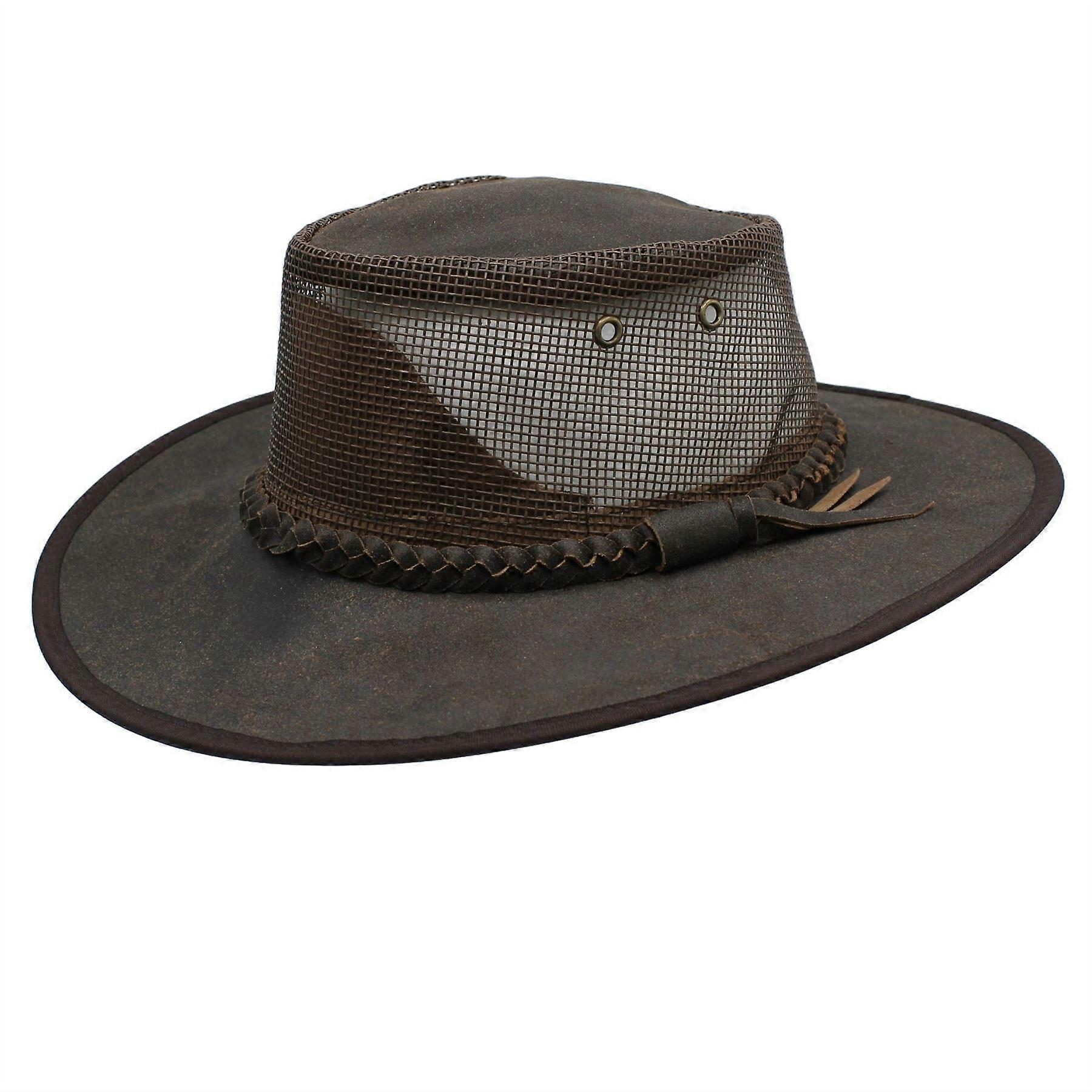 Melbourne Leather And Mesh Outback Hat ZH244 Brown