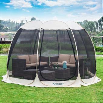Scherm Huiskamer Camping Tent Outdoor Luifel Pop Up Zonnescherm Zeshoek Onderdak Mesh Muren Niet Waterdicht 305 x 305 cm Beige Patent aangevraagd