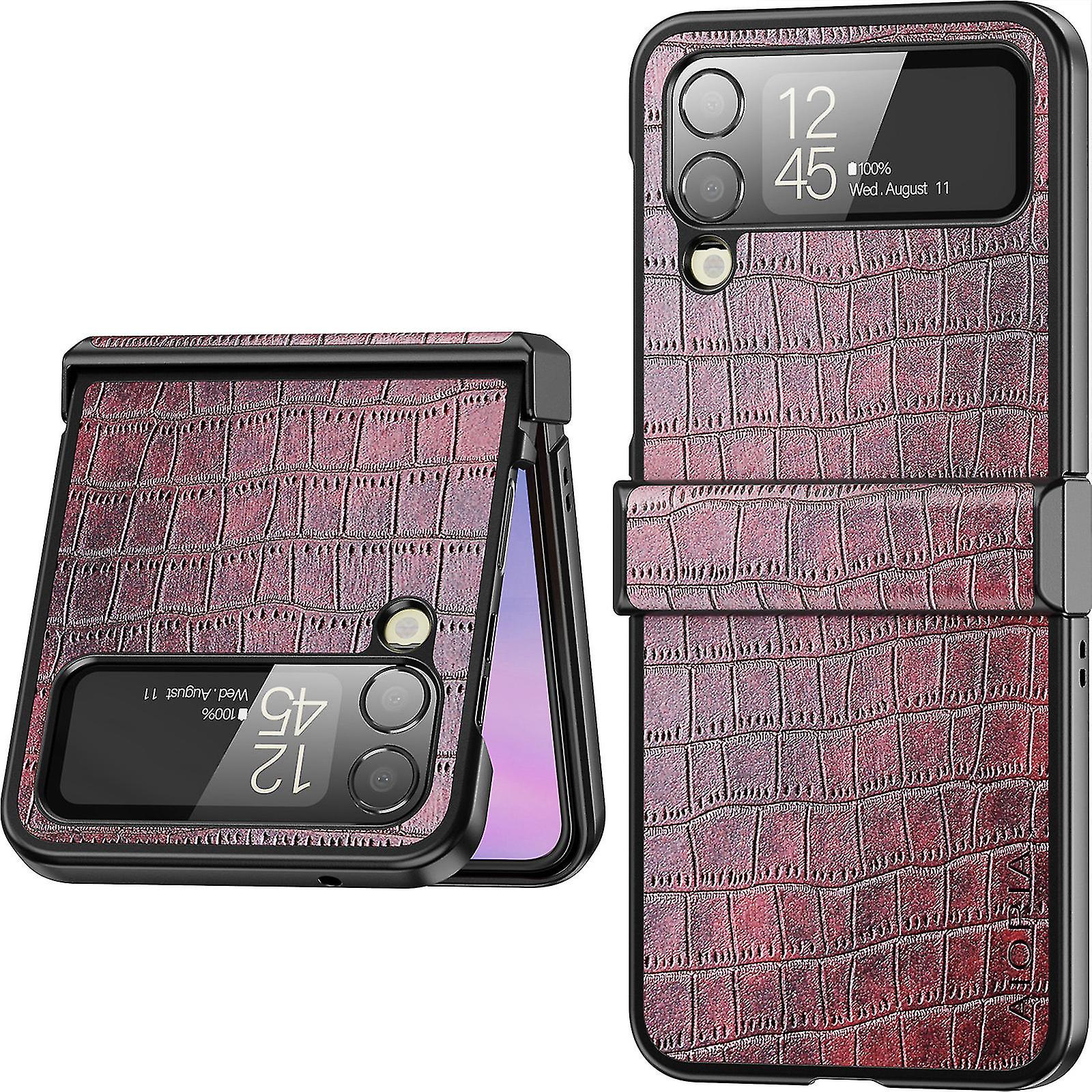 Crocodile Pattern Pu Leather Case Compatible With Samsung Galaxy Z Flip 4, Shockproof Protective Cover
