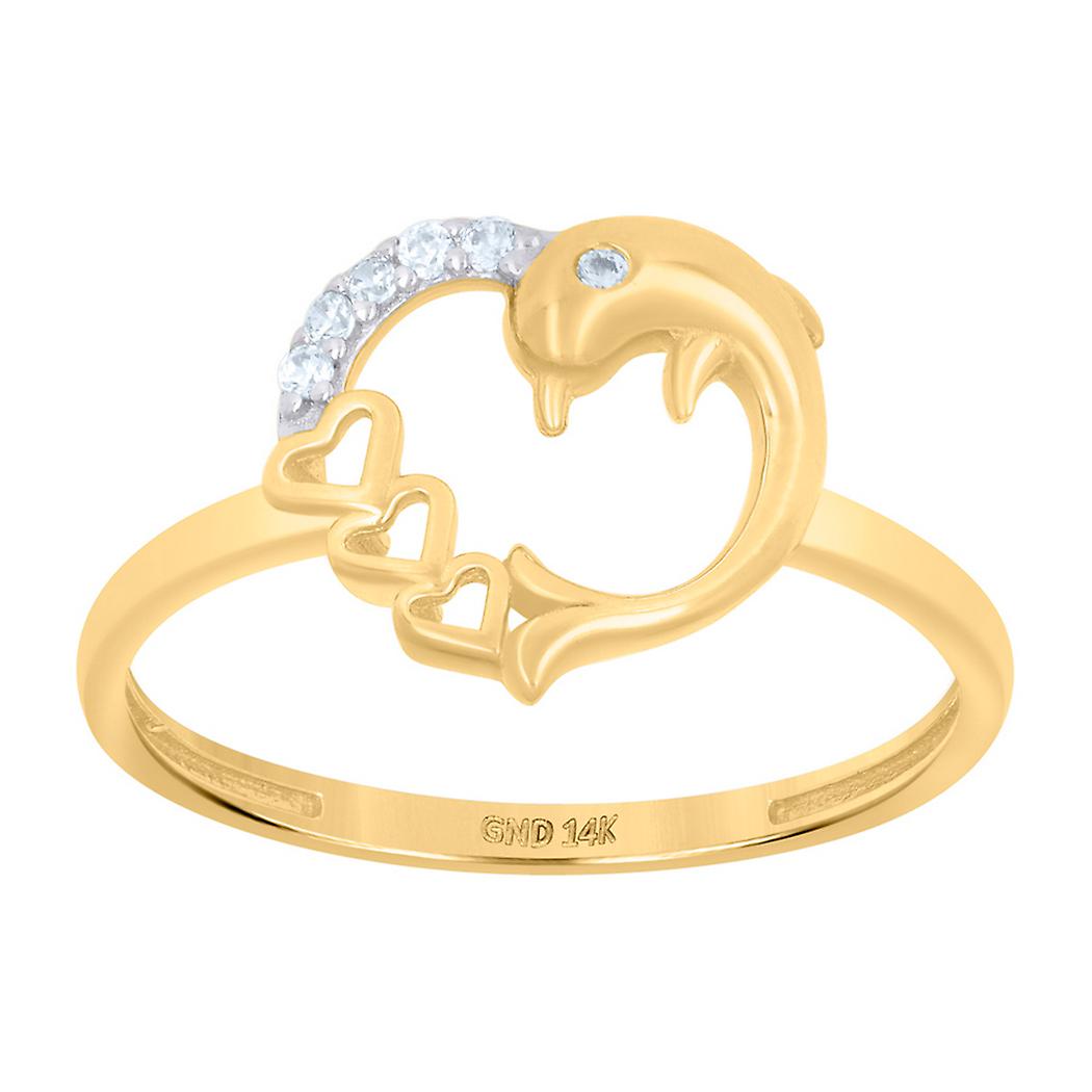 14k Two tone Gold Womens CZ Simulated Diamond Dolphin Love Heart Ring 11mm Long Statement-Ring for Women