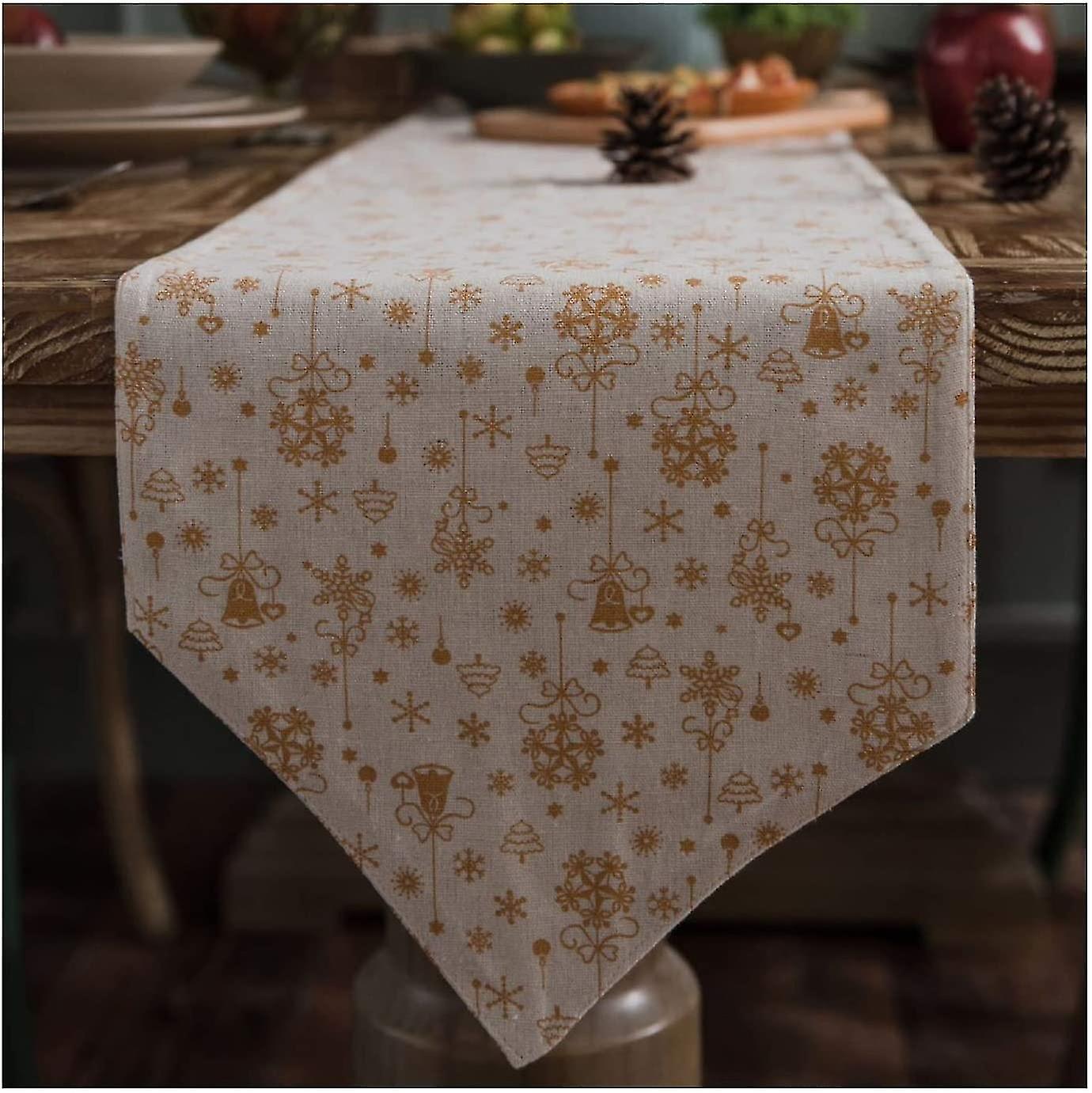 Christmas Bell Pattern Cotton Linen Table Runner, Modern Blanket Decorative Canvas, Table Runner