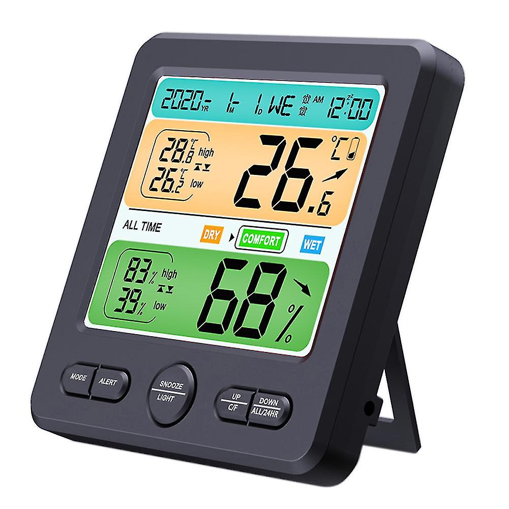 Lcd Display Wall-mounted Desktop Indoor High-precision Temperature And Humidity Meter Household Electronic Alarm Clock Intelligent Home