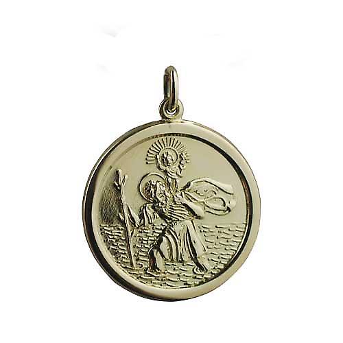 18ct Gold 26mm round solid St Christopher Pendant