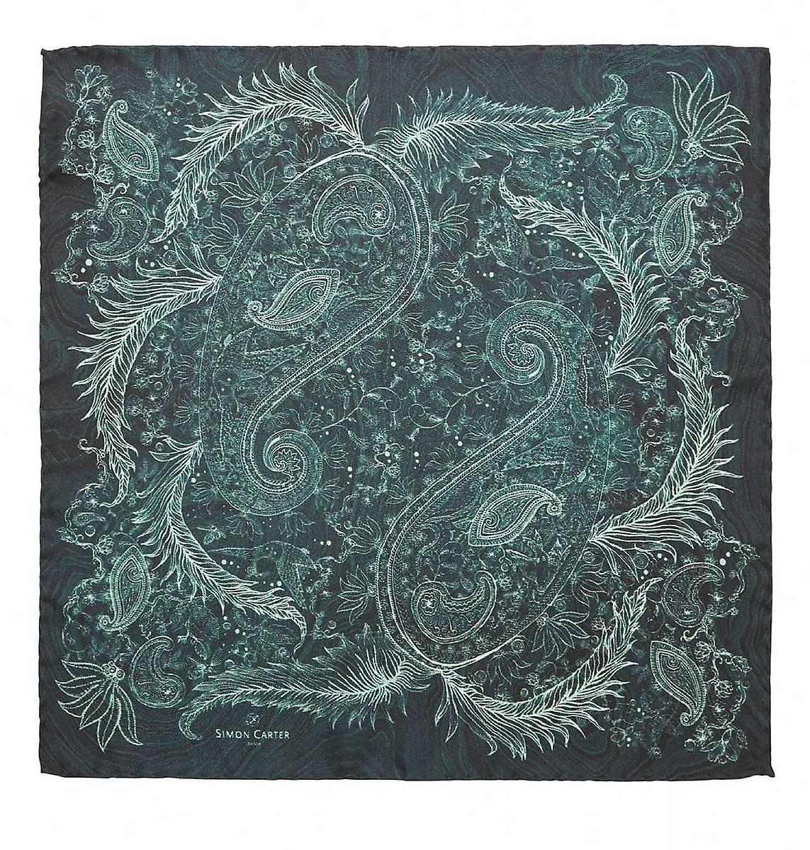 Simon Carter Paisley Night Silk Pocket Square - Green