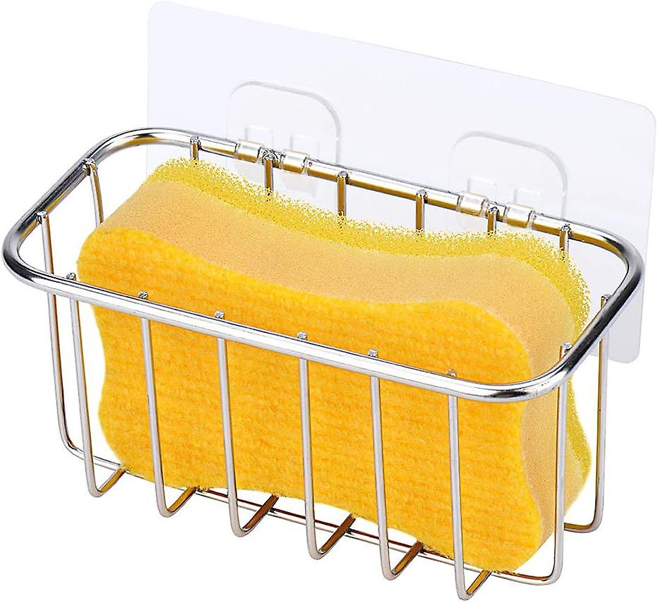 Adhesive Sponge Holder, Stainless Steel Kitchen Sink Caddy, Silver