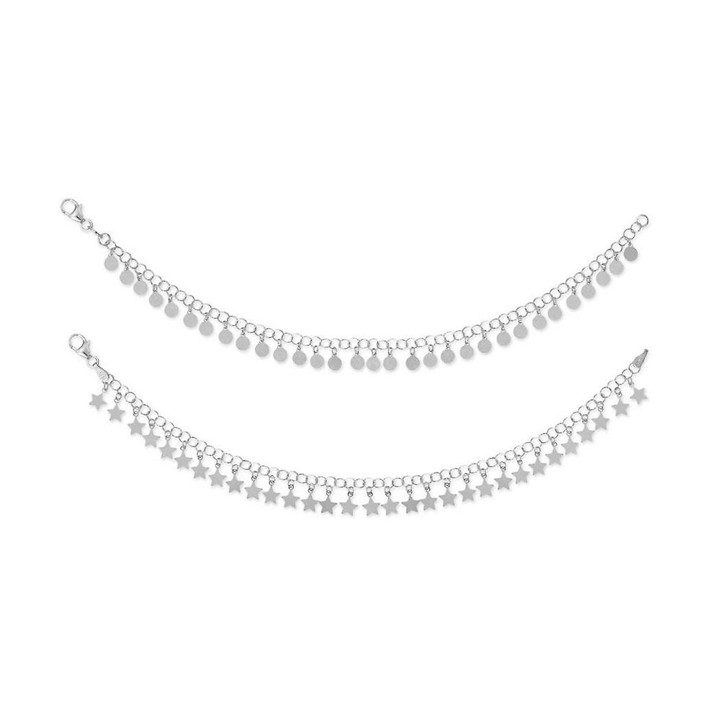 Argent sterling 925 7 lune céleste et étoiles Charm Bracelet Set 7 pouces comprend deux bracelets : un bracelet fini