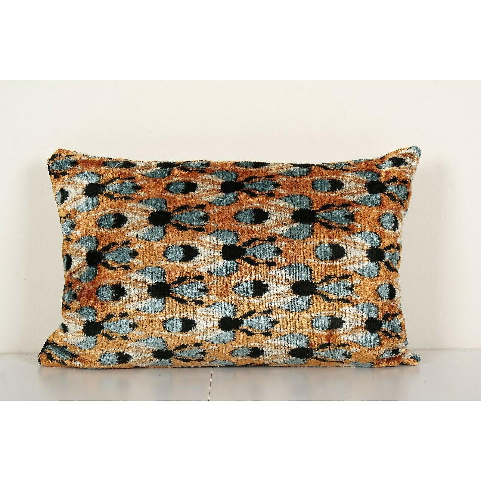 Silk Ikat Velvet Pillow Cover Butterfly Or Housefly Ikat Lumbar
