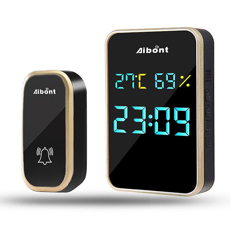 Wireless doorbell, waterproof self-powered battery-free outdoor wireless doorbell, displaying temperature, humidity and time, wireless ringe